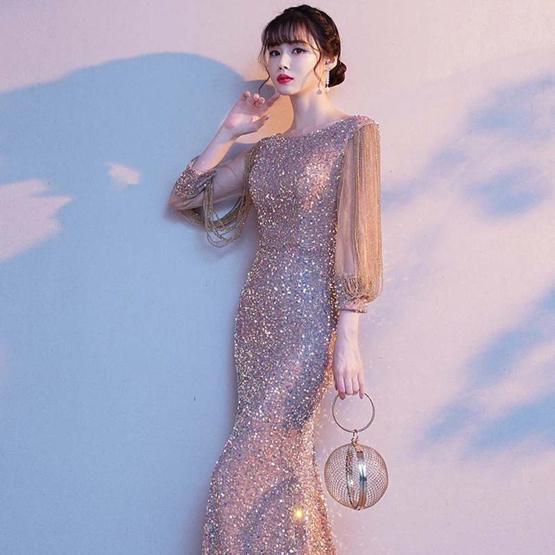 DongCMY-Vestido De noche Formal con lentejuelas para mujer, maxivestido ajustado De sirena para fiesta, ocasiรณn especial