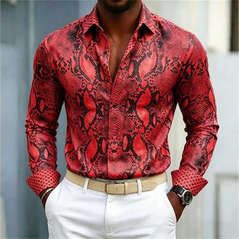 2026 New Men's Shirt Snake Print Long Sleeved Shirt Slim Fit No Iron Business Casual Shirt Street Style High-Quality Shirt view 5