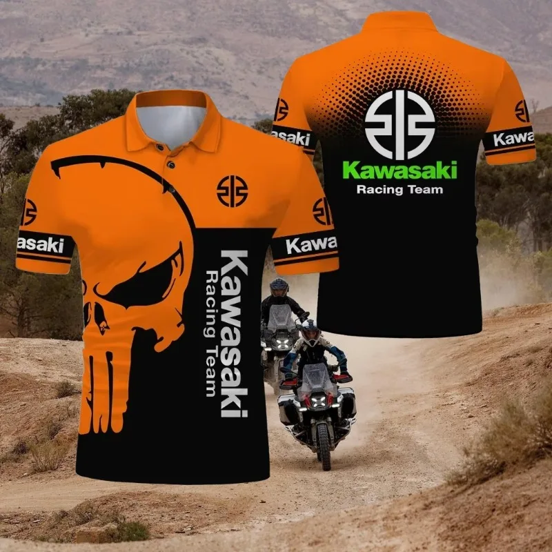

MOTO-Kawasaki Motorcycle 2025 Summer Men's New 3D Printed Polo Shirt Men Street Casual Sports Fashion Button Unisex Polo Top