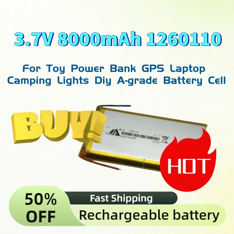 

Grade A Li-PO Rechargeable Batteries 3.7V 8000mAh 1260110 for Toy Power Bank GPS Laptop Camping Lights Diy A-grade Battery Cell