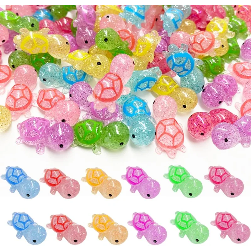 50PC Glitter Mini Resin Sea Turtles Figurines Glow in The Dark, Cute Tiny Bulk for Cake Party Decor Garden Micro Landscape DIY