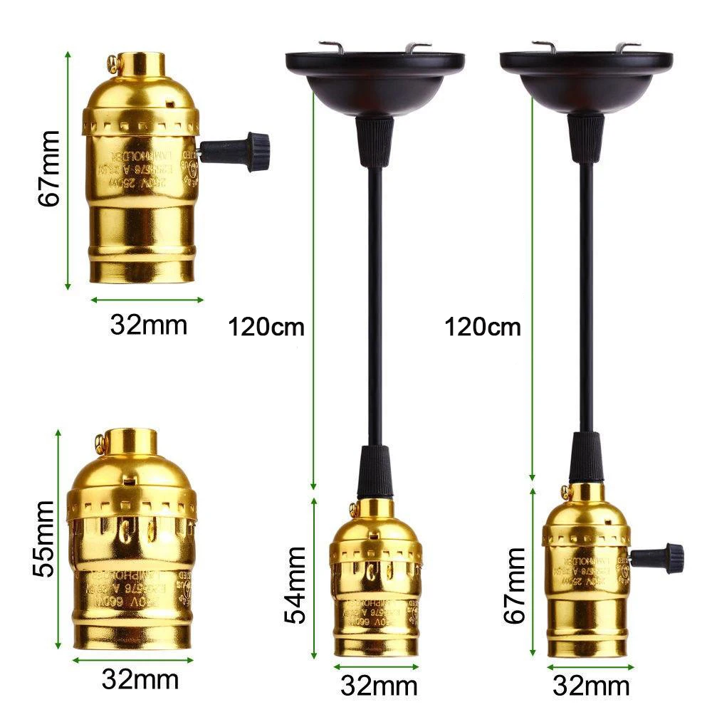 Portalampada Edison Vintage da 120cm E27 base lampadina a vite 220V portalampada a guscio in alluminio portalampada retrò con interruttore