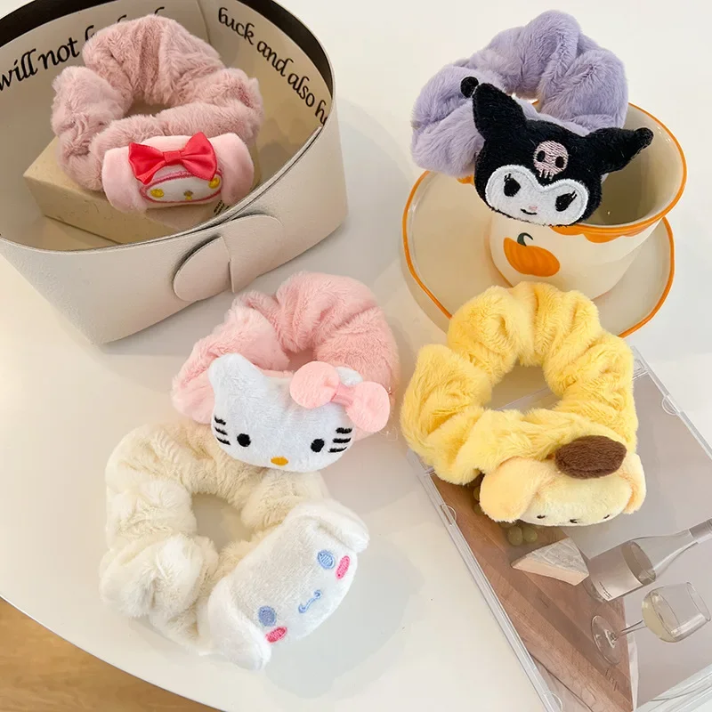 Sanrio Plush Scrunchie Anime Accessories HelloKitty Melody Kuromi Hair Clip Comfortable Headband Hairpiece Good Elasticity Decor