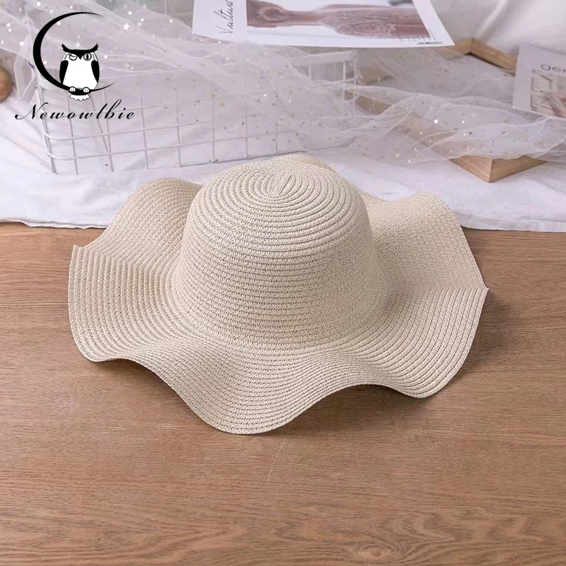 

Best Seller Solid color wave edge big edge straw hat, summer sunscreen and breathable hat, suitable for DIY straw hats