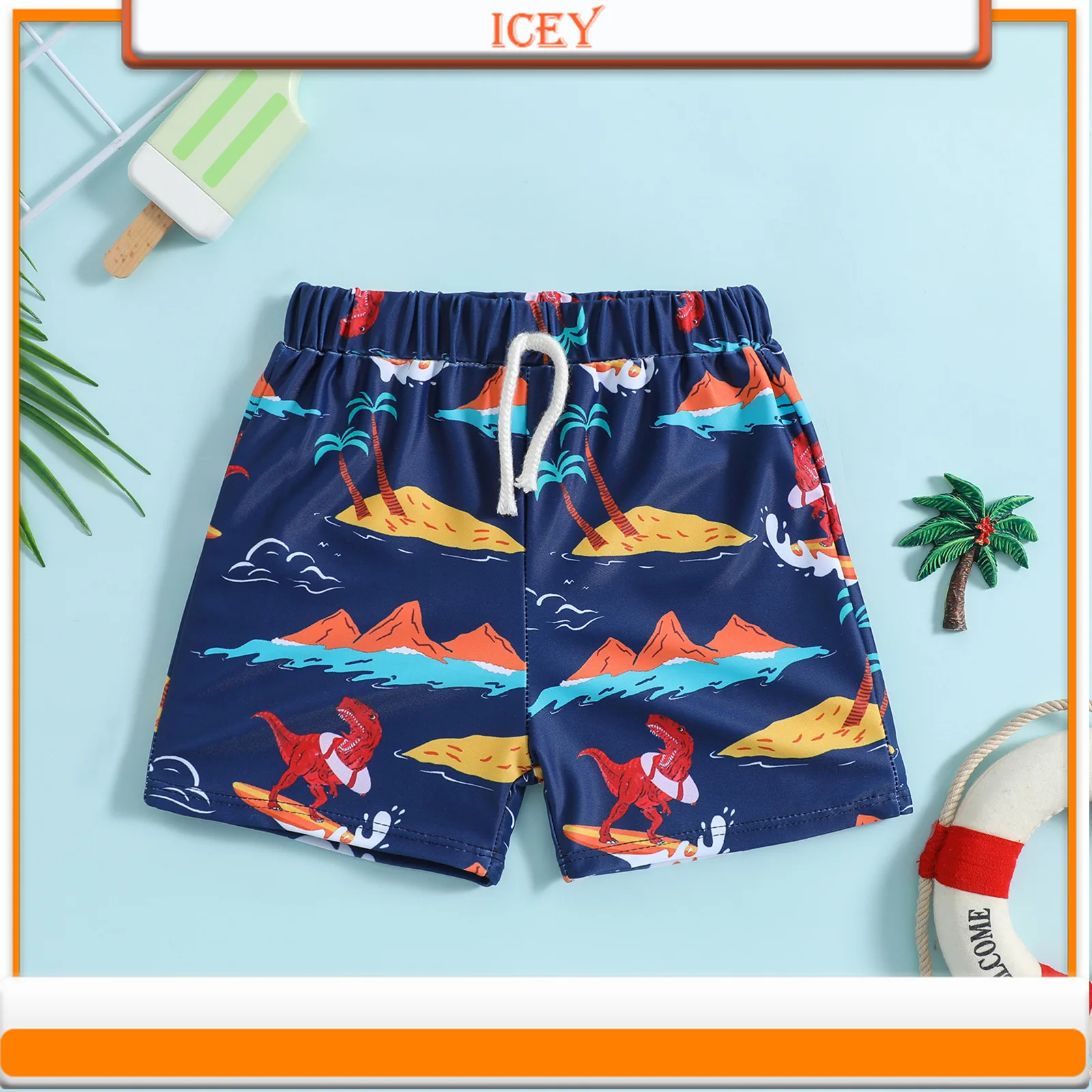 

Children's new print boy's toddler swimming trunks cartoon print dinosaur boxer shorts