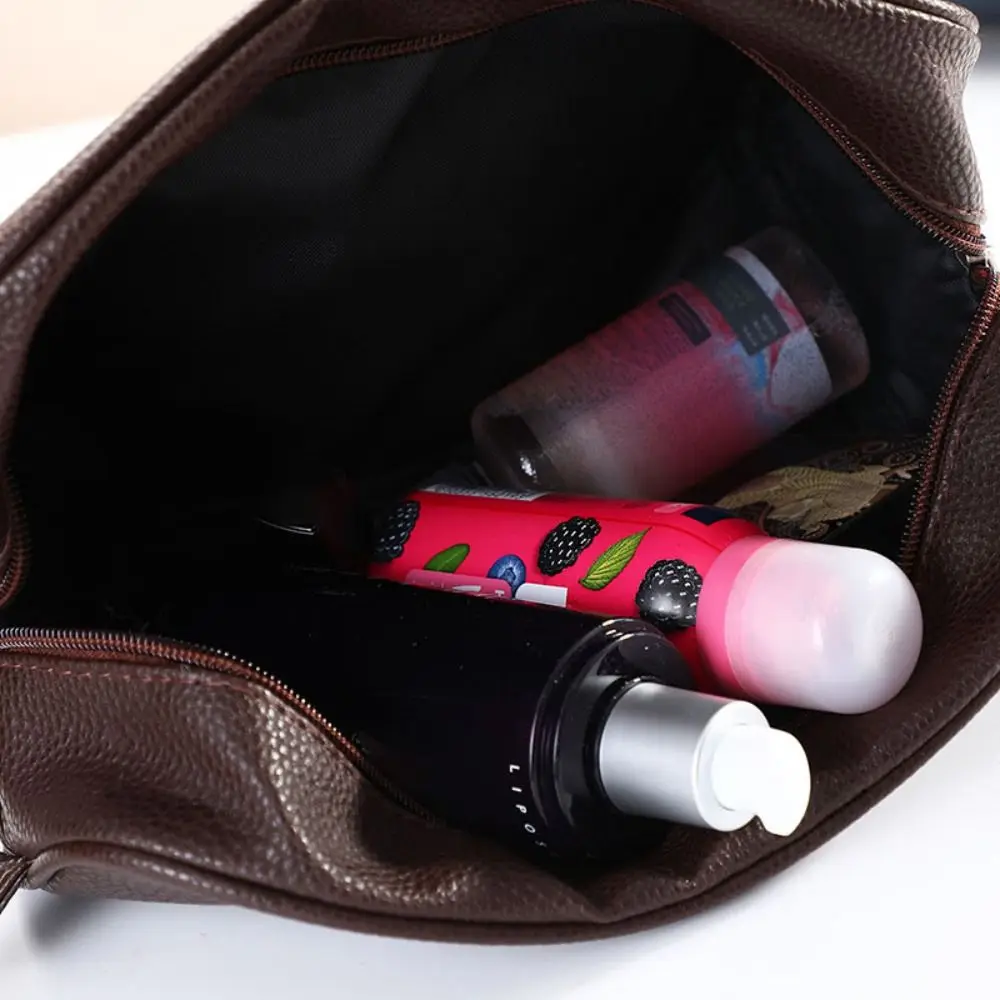 Makeup Bag Men Travel Cosmetic Bag Zipper Makeup Bags Cosmetics Organizer Storage Pouch Travel PU Leather Toiletry Bag