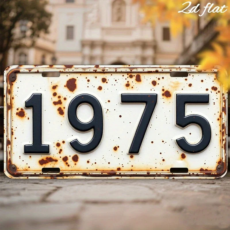 Vintage 1975 Rusty License Plate Metal Tin Sign HD Print Bendable Aluminum Plate Retro Weathered Year Number Wall Art Decor f