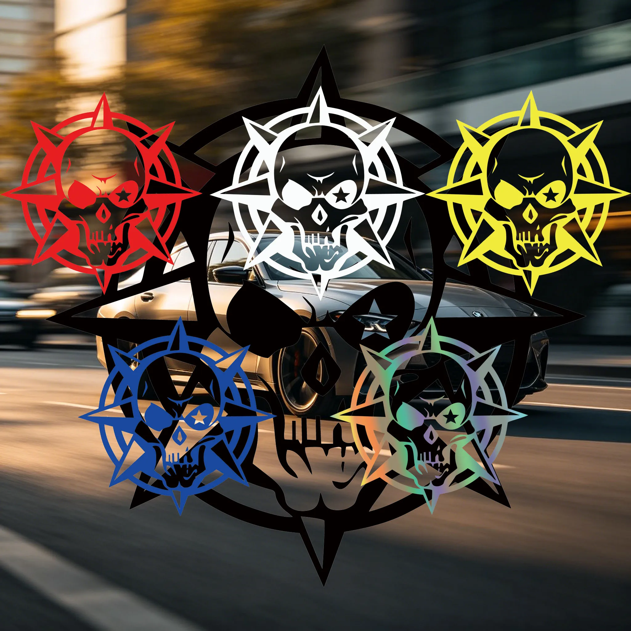 

Skull Star Vinyl Car Decal - Waterproof Black White Gothic Sticker for Truck Motorcycle Window, CF Gaming Military Style