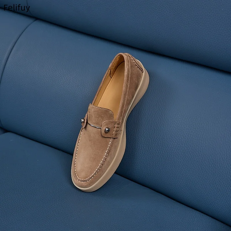 Men's European Style Cow Suede Loafers, Flat Casual Moccasins, Comfortable Walking Shoes for Outdoor and Business Occasion
