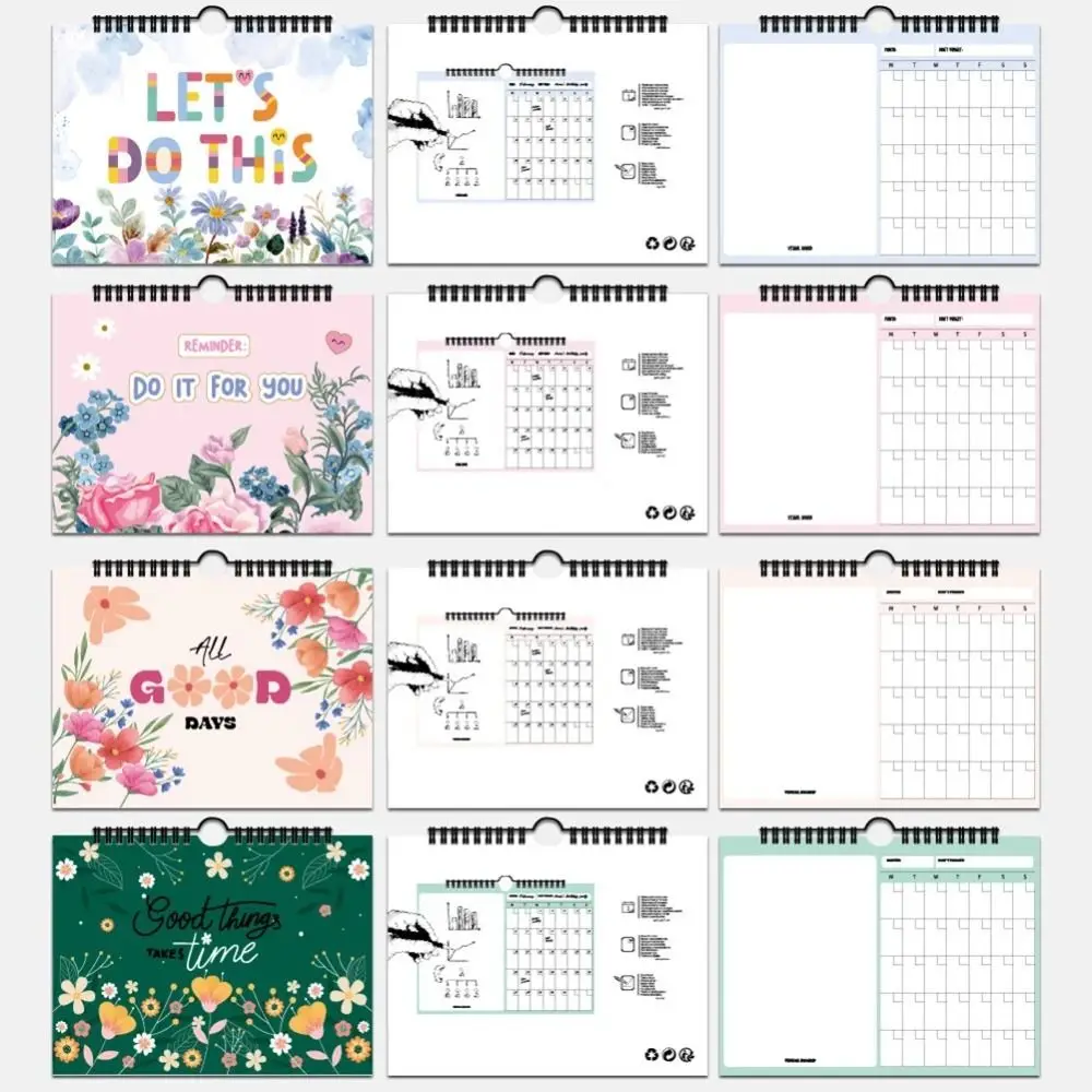 Portable Flower Themed 2025 Agenda Book Self-motivation With Calendar Notebook English Flower Calendar Planner School Office