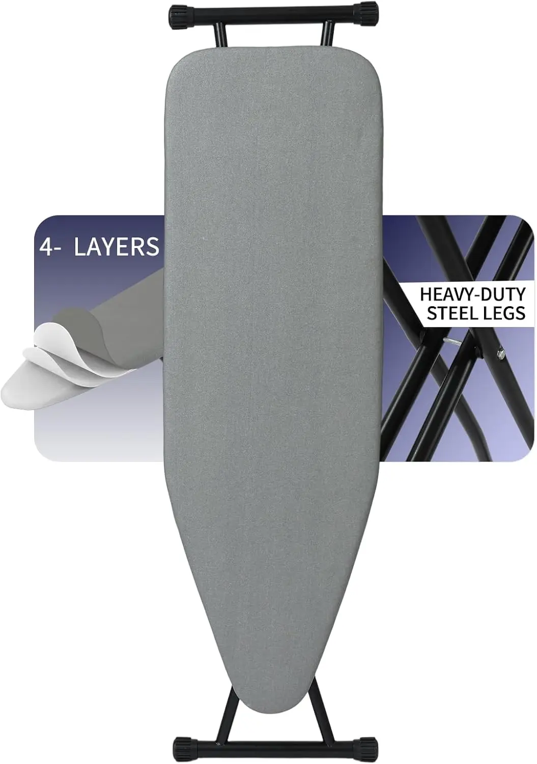 

48" x 15" Adjustable Ironing Board with Thick Padded Cover, Stable Metal Frame, Anti-Skid Feet in Grey