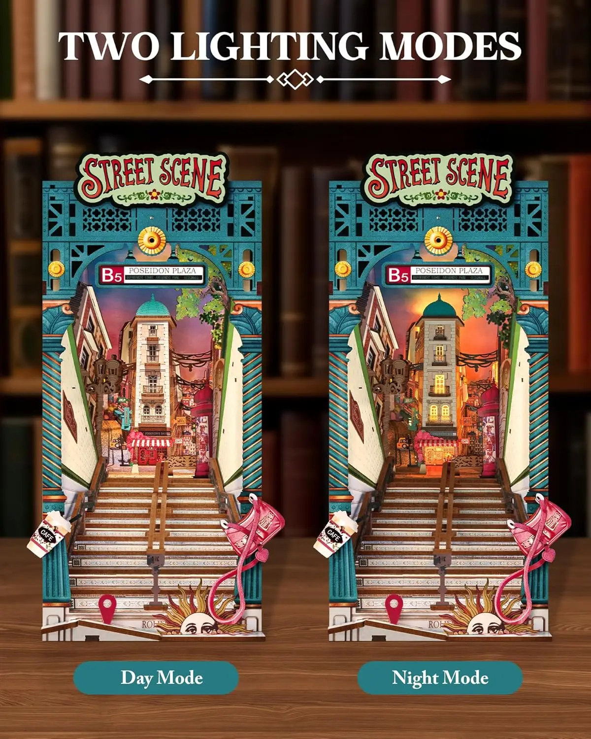 Robotime لتقوم بها بنفسك مصغرة منزل كتاب الزاوية أطقم مشهد الشارع Booknook مع أضواء Diorama نموذج بناء عدة ديكور هدية للبالغين