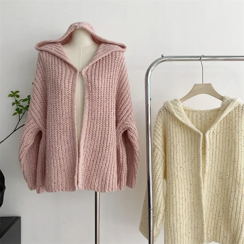 Style Hooded Sweater Jacket Preppy Style Thick Knitted Cardigan Outerwears Cardigan for Women Korean Popular Clothes Knitwears