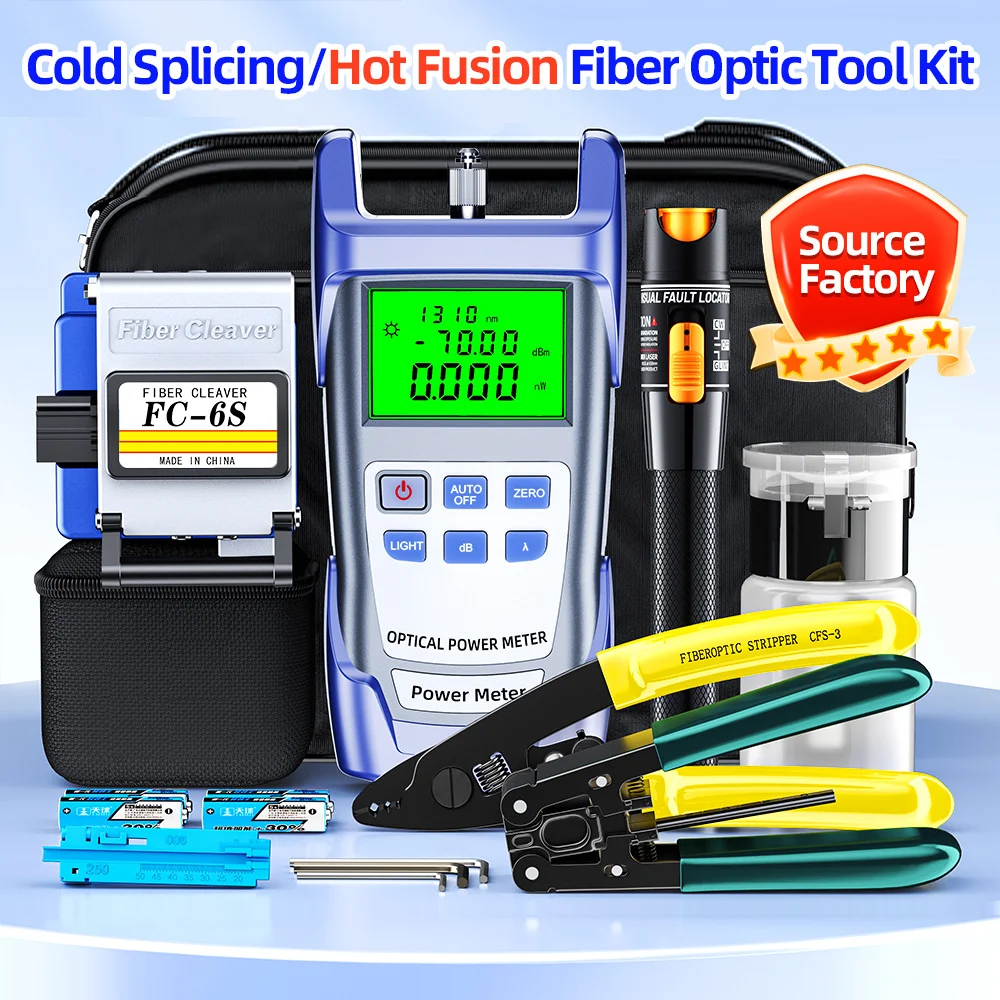 

FTTH Fiber Optic Tool Kit with -70~+10dBm Optical Power Meter 10MW Visual Fault Locator