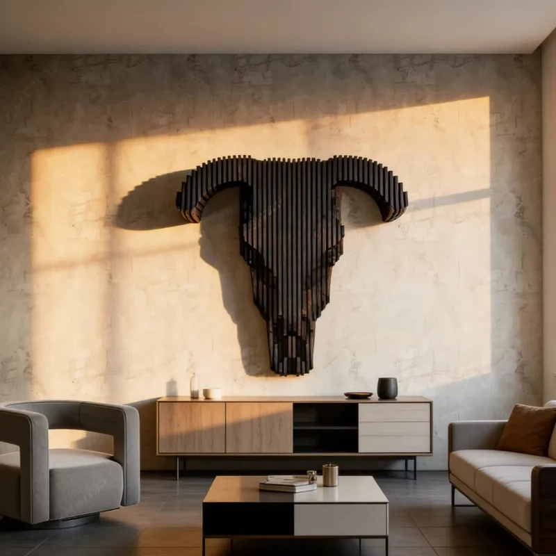 Black bull head wooden wall sculpture handmade modern animal art decorations home office hotel