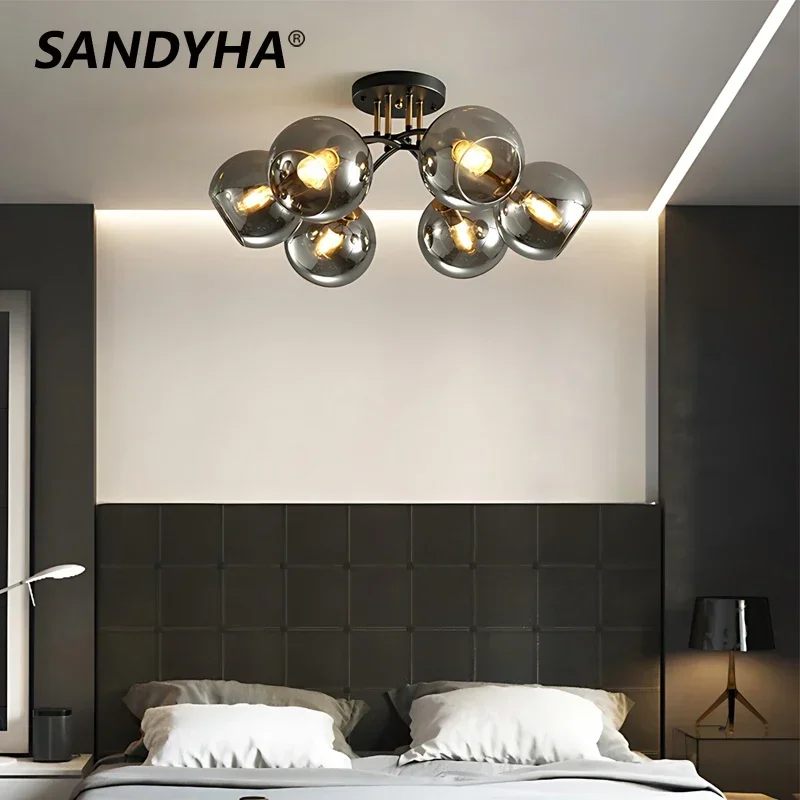 

Contemporary Glass Ball LED Pendant Lights Retro Ceiling Chandelier Dining Bedroom Gold Home Decor Hanging Decor Lamp Fixtures