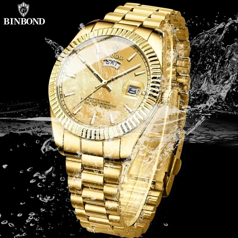 BINBOND B7012 Herrenmode Business Sport Quarzuhr 30M Wasserdicht Leucht Klassische Kalender Kreative Uhr Männliche Armbanduhr
