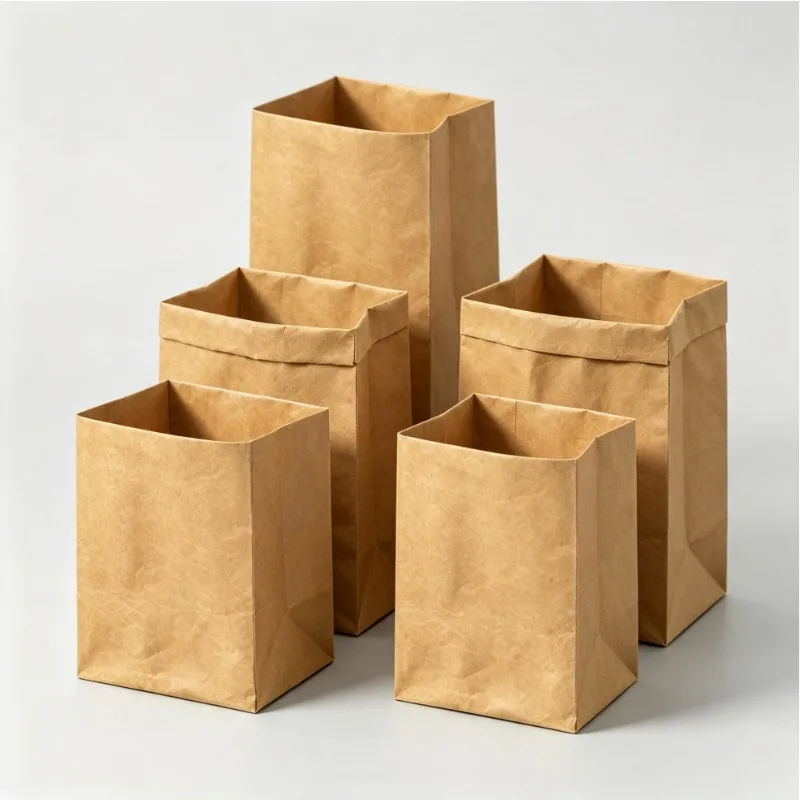 Washed Kraft Paper Bags 3 Pcs Pack,Multifunctional Waterproof Washable Portable Food Storage Snacks Reusable Grocery Bags