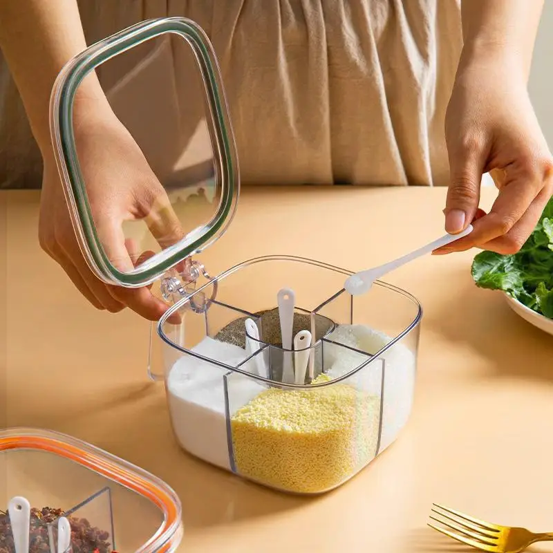 1 Set Multi Grid Multi-function Seasoning Storage Jar Glutamate Pepper Storage New Transparent Seasoning BoxUniversal Box