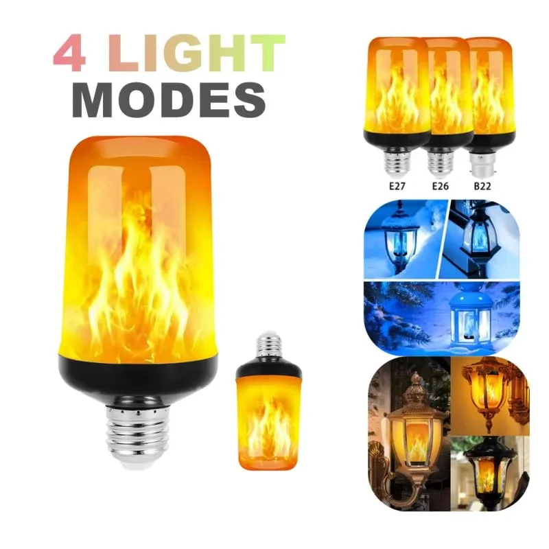 LED Flame Effect Bulb E27 4 Modes Flickering Emulation Home Garden Lamp Christmas Halloween Decor Light B22 Flame Bulb Lights