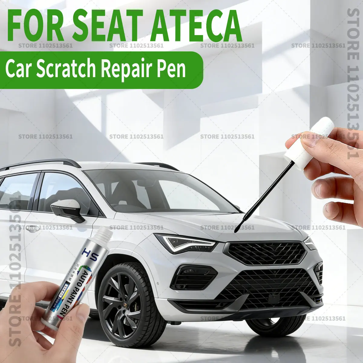 

Ручка-корректор для ремонта автомобильной краски SEAT Ateca, аксессуары для устранения царапин, цвета: белый, синий, серый, магический черный, рефлексивный серебристый, бархатный красный