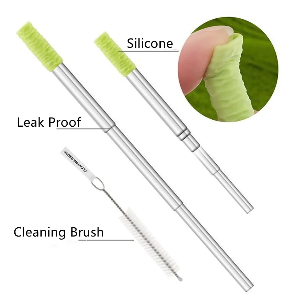 Telescopic Reusable Drinking Straws Stainless Steel Metal Straws Food-Grade Folding Straws Keychain Set with Case Cleaning Brush