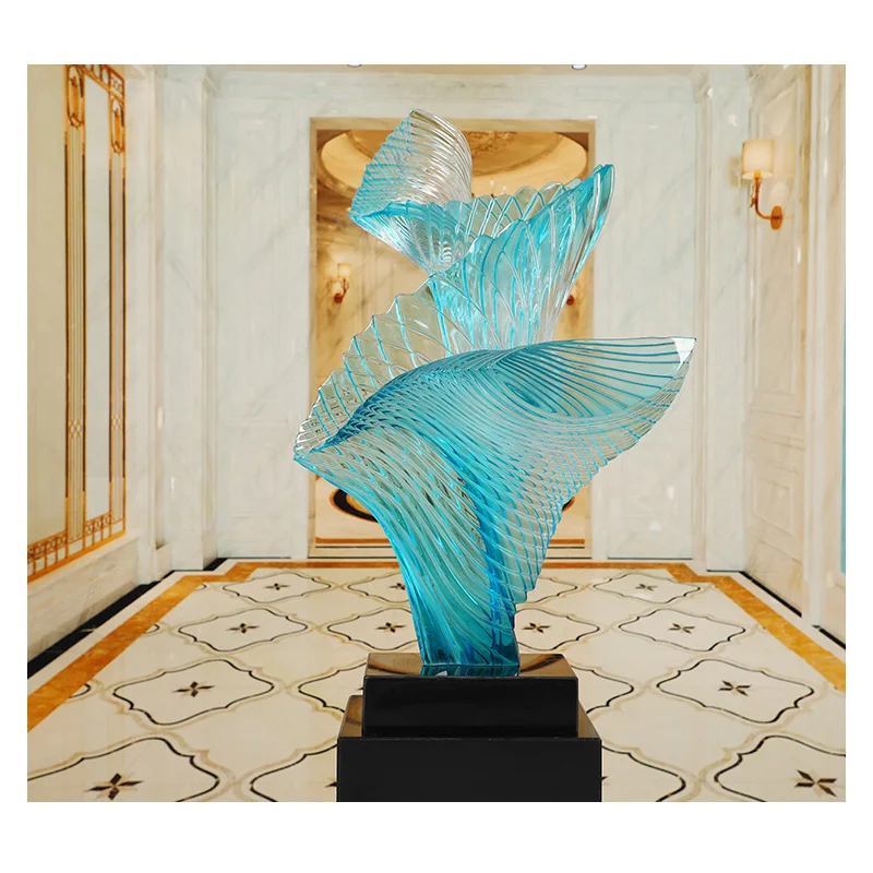 

Hotel room porch decoration transparent resin sculpture Abstract ocean wave trick wealth decoration hotel lobby device