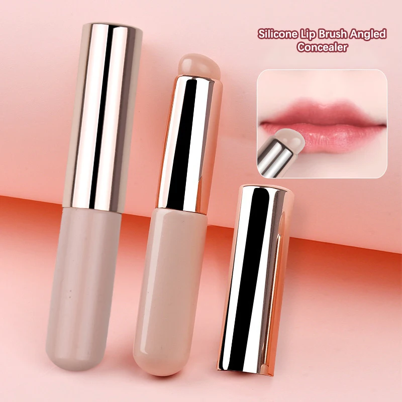 Angulado Silicone Lip Brush, corretivo maquiagem ferramenta, cabeça redonda portátil, pontas dos dedos, Q Soft Batom, pontas dos dedos