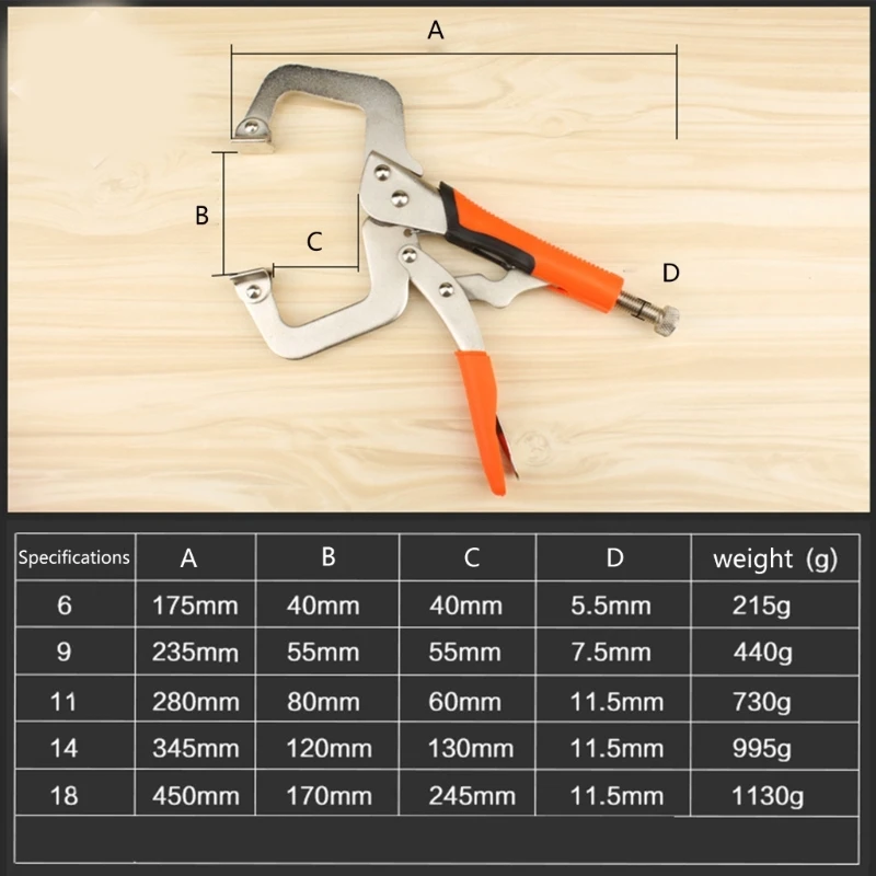 1PC 6/9/11/14/18Inch Multi-Function Metal Face Clamp Grip C Type Alicate