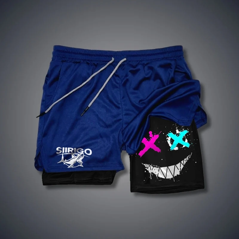 Shorts respiráveis e de secagem rápida de dupla camada masculino, perna reta, treinamento esportivo, corrida, novo, tendência de verão