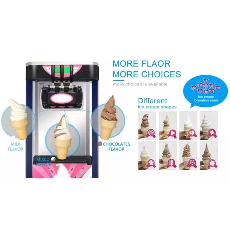 Commercial Ice Cream Machine,Large Output Yield, Three Flavors Countertop Soft Serve Ice Cream Maker,Shortage Alarm