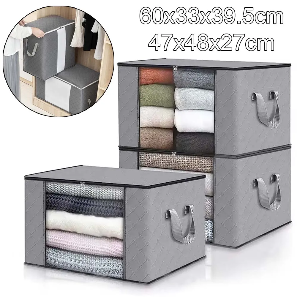 

Portable Non-Woven Quilt Storage Bag Moisture Proof Blanket Clothes Toy Organizer with Clear Window for Bedroom Office Dormitory
