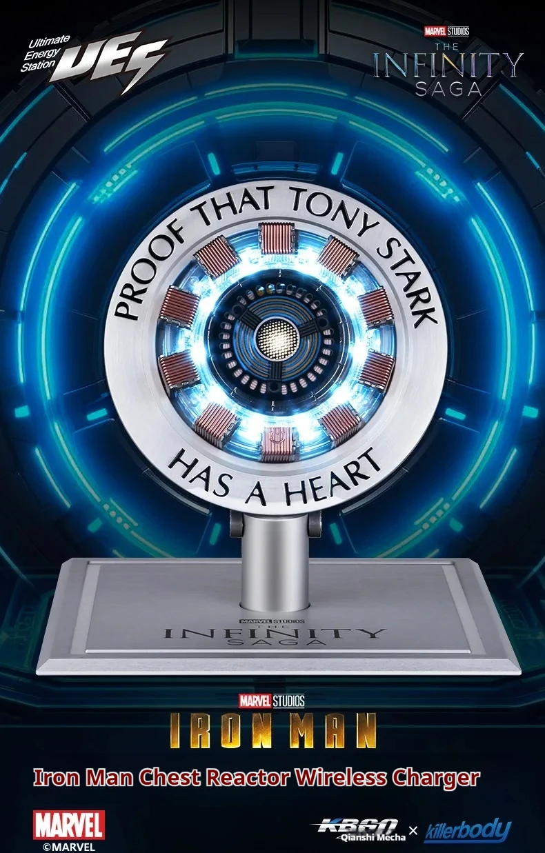 Iron Man Arc Reactor Wireless Charger Tony Stark Heart Reactor Lamp 15W Fast Wireless Charging Stand LED Light Collectible Gift