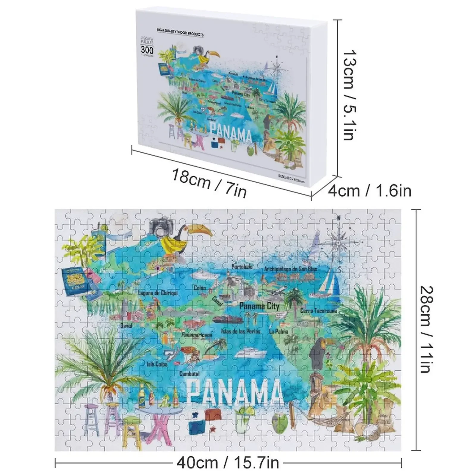 Panama Illustrated Travel Map with Tourist Highlights and Panamericana Jigsaw Puzzle Personalized Gift Puzzle