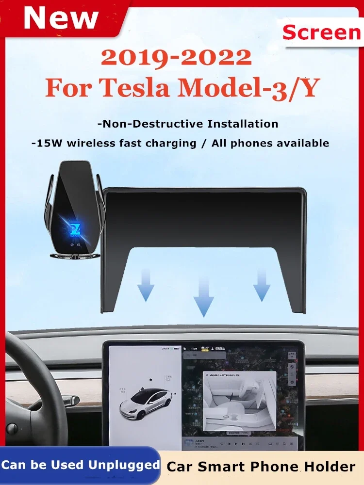 

2019-2022 For Tesla Model 3 Model3 Car Screen Phone Holder Wireless Charger Navigation GPS Phones Mount Bracket 15 Inch Size