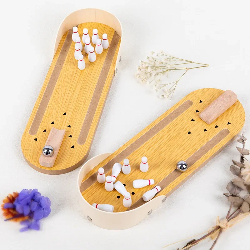 

High-end small safe wooden children's educational innovation toys mini bowling set tabletop game wooden parent-child fun toys