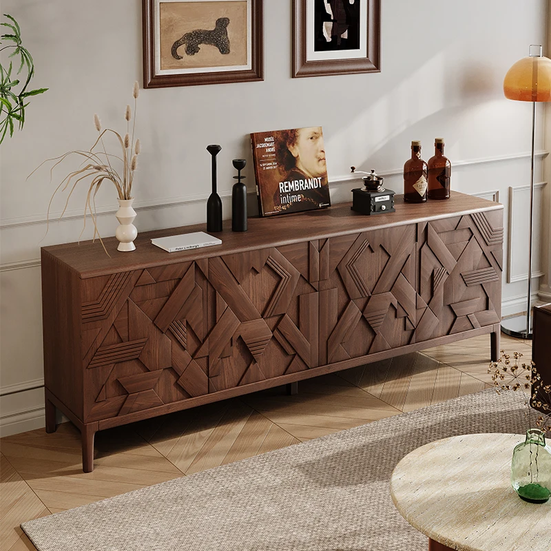 

Nordic simple style solid wood locker bedroom storage cabinet retro carved home living room entrance locker side cabinet