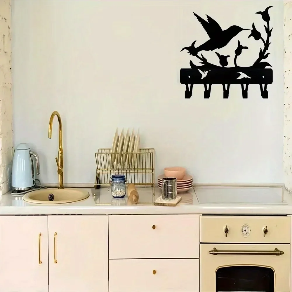 CIFBUY Black Metal Wall Hook Iron Key Holder Coat Hanger Rust Proof Entryway Kitchen Home Decor Gift Plaque Sign