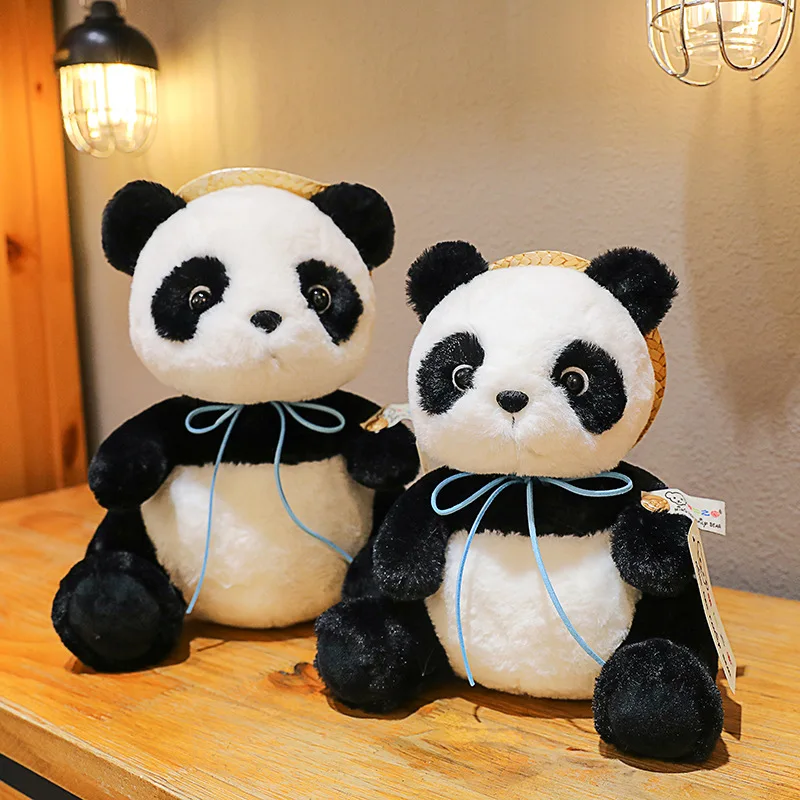 26/33CM Cute Baby Big Giant Straw Hat Panda Bear Plush Toy Stuffed Animal Doll Animals Pillow Cartoon Kawaii Dolls Girls Gifts