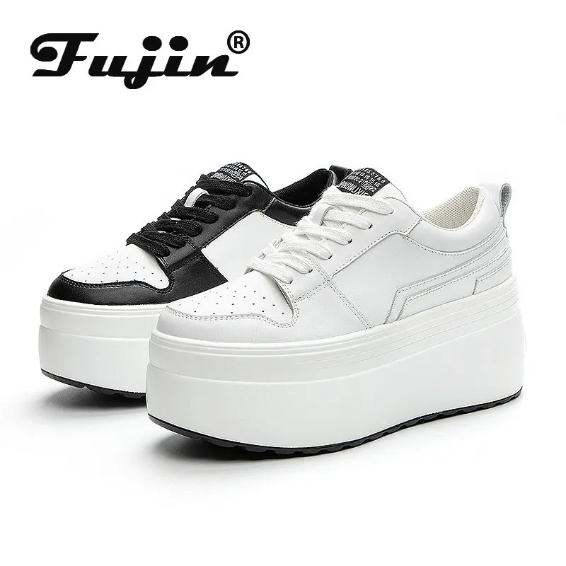 

Fujin 8cm New Genuine Leather Ankle Platform Wedge Sneakers Women Shoes Females Casual Motorcycle Autumn Spring Breathable Boots