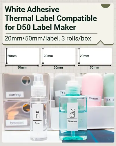 Imagen 2 del producto Phomemo-Cinta adhesiva térmica D50, papel de etiqueta blanco, 20x40mm, 150 etiquetas por rollo, impermeable, resistente al aceite, resistente a la abrasión