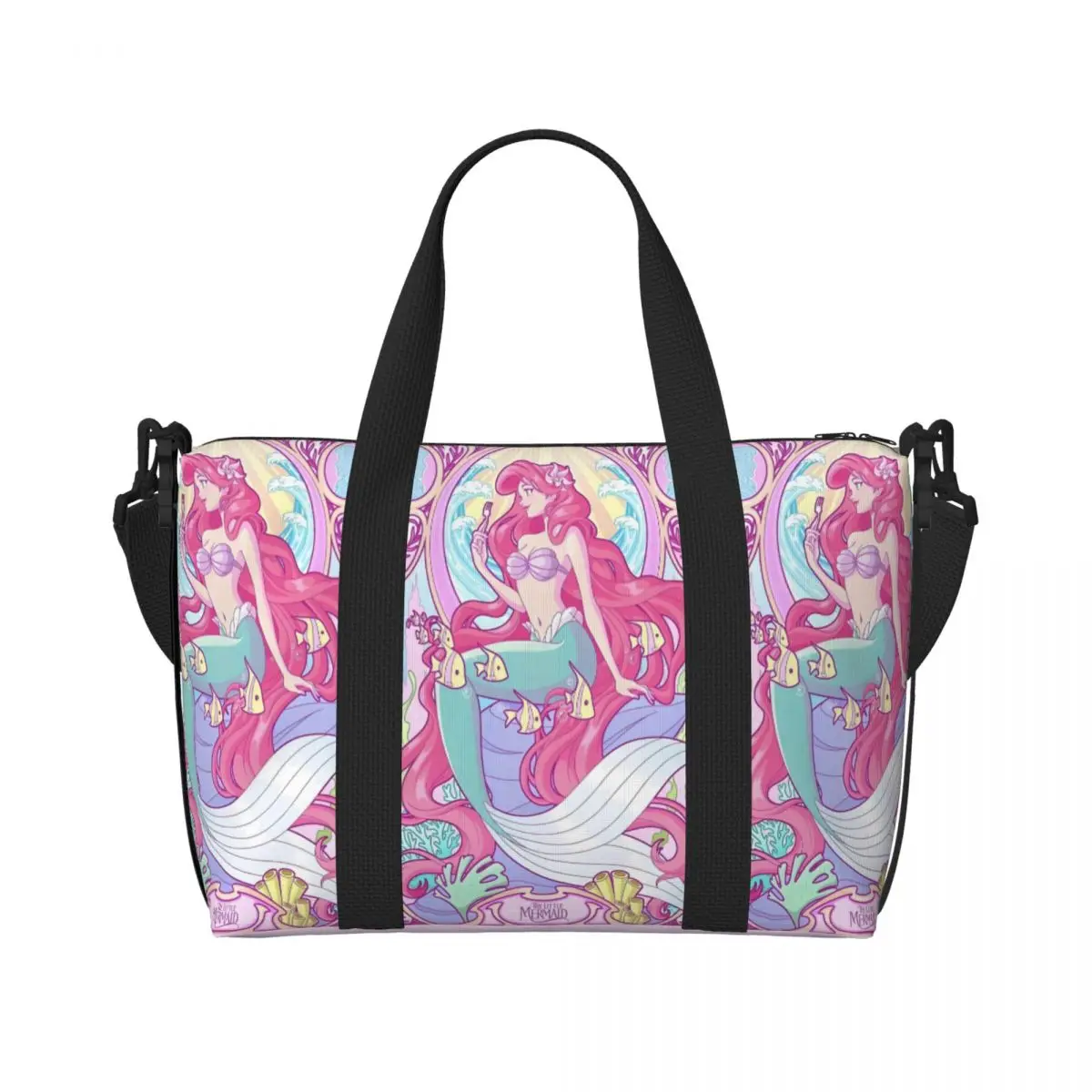 

Custom The Little Mermaid Beach Tote Bag Women Animation Big Compartment Beach Gym Travel Bags