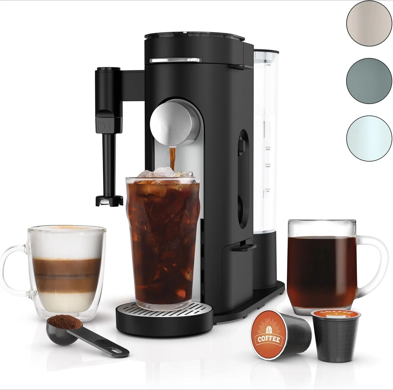 Specialty Single-Serve Coffee Maker, K-Cup Pod Compatible, Brews Grounds, Compact Design, Built-In Milk Frother, 56-oz