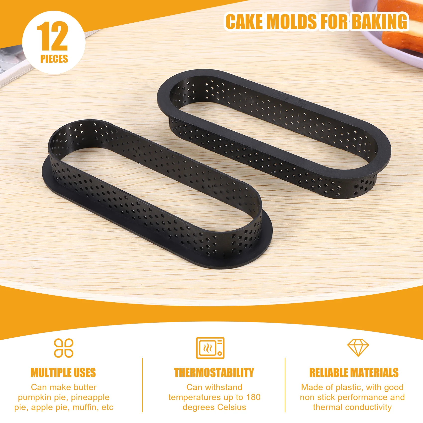 12 Pieces Oval Tart Rings Heat-Resistant Perforated Cake Mousse Ring Non Stick Bakeware Tart Mini Cake Mold Cake Rings