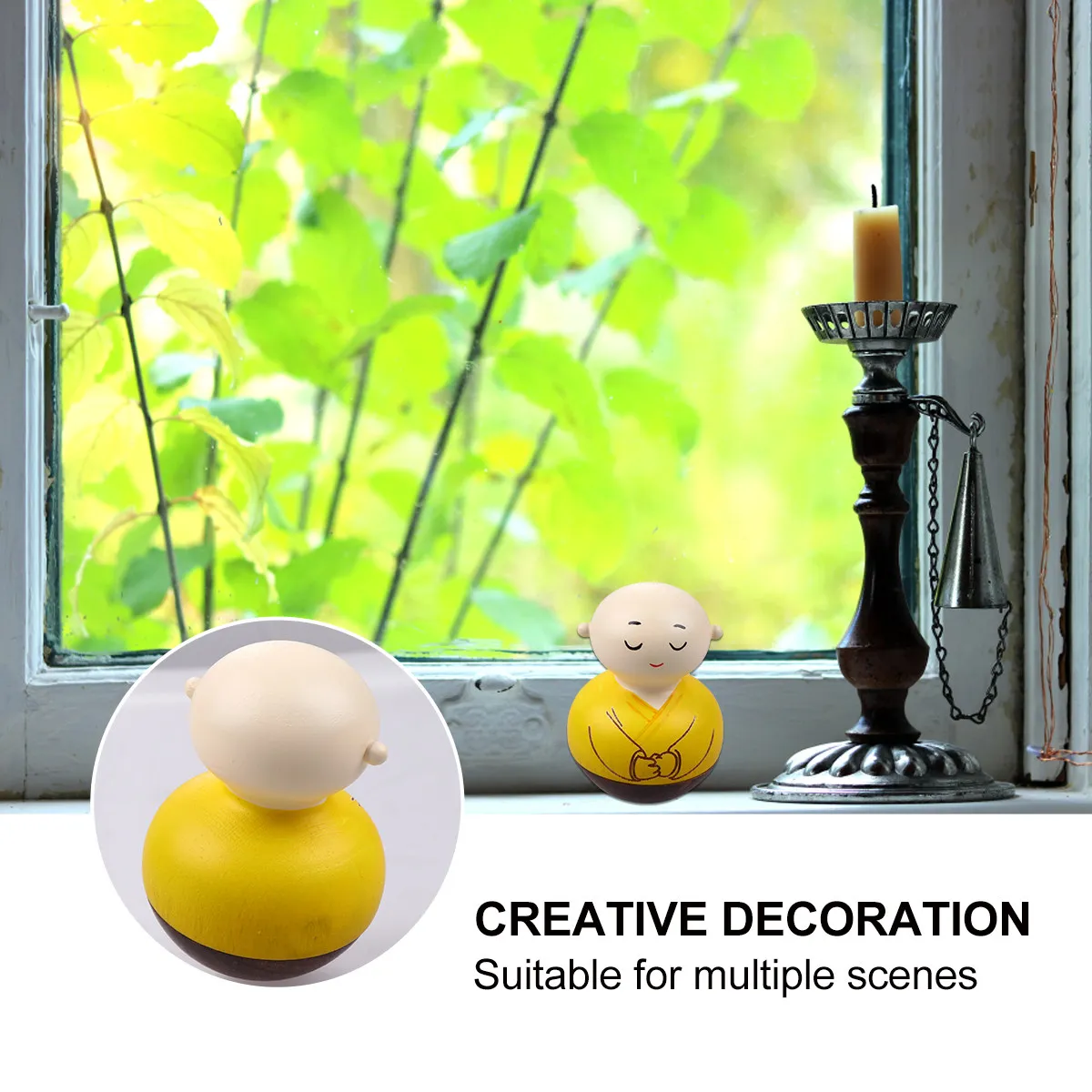 

1 шт. Креативная деревянная фигурка-неваляшка Монах с открытыми глазами, желтая, настольное украшение, декор для дома, ручная работа, подарок