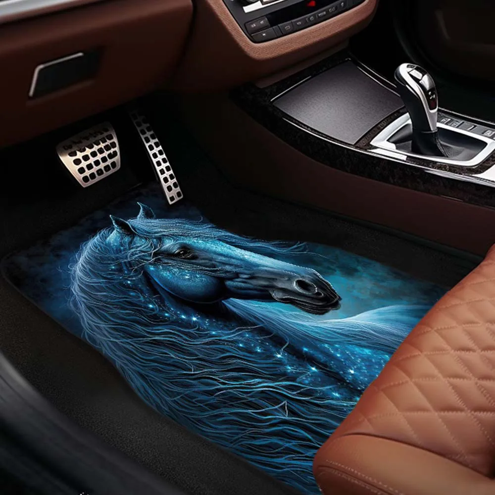 4pcs 2D Fantasy Horse Printed Polyester Car Floor Mats | Front & Rear Protector Floor Pads, Auto Interior Accessories, Universal