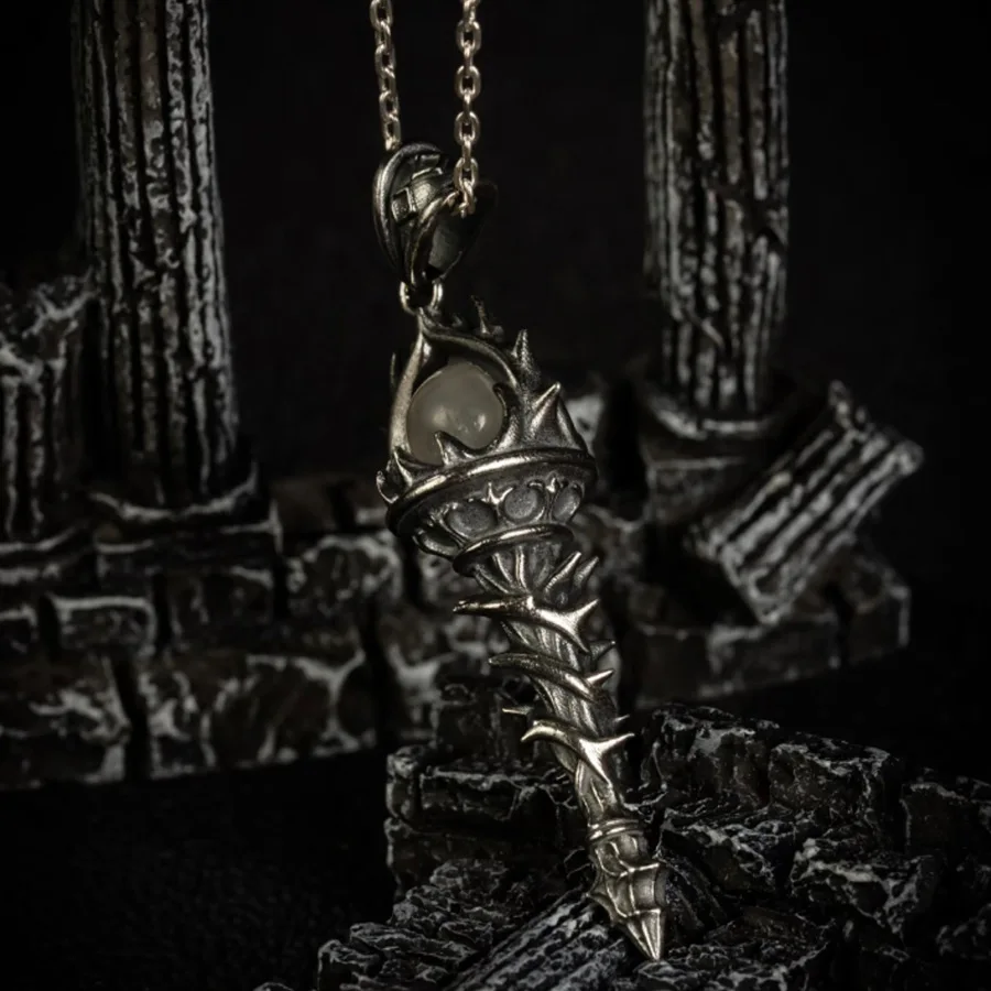 Vintage Gothic Dark Thorn Sacred Flame Torch Pendant Necklace Antiqued Streetwear Collarbone Chain Unisex Daily Party Jewelry