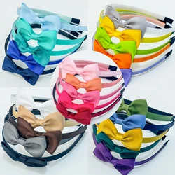 5pcs Girls Grosgrain Ribbon Hair Bows Headbands Plastic Hairbands 3inch Bows Headband Children Kids Fashion Hair Aceessories