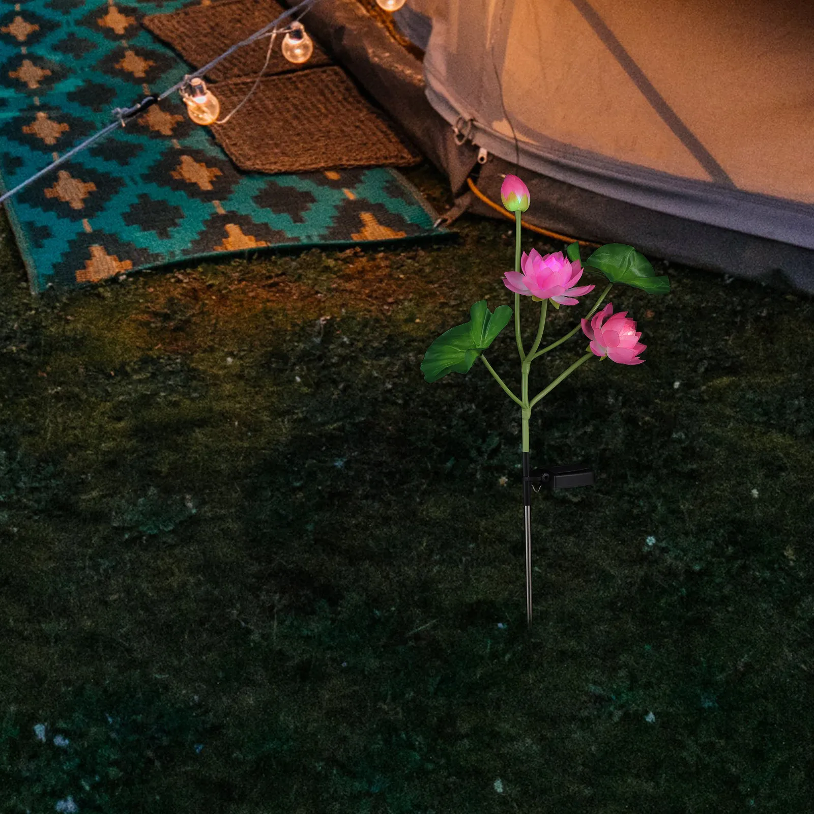 1Pcs Solar Garden Light Lotus Flower Design Color Changing LED Outdoor Lawn Yard Decorative Stake Lamp Premium Material