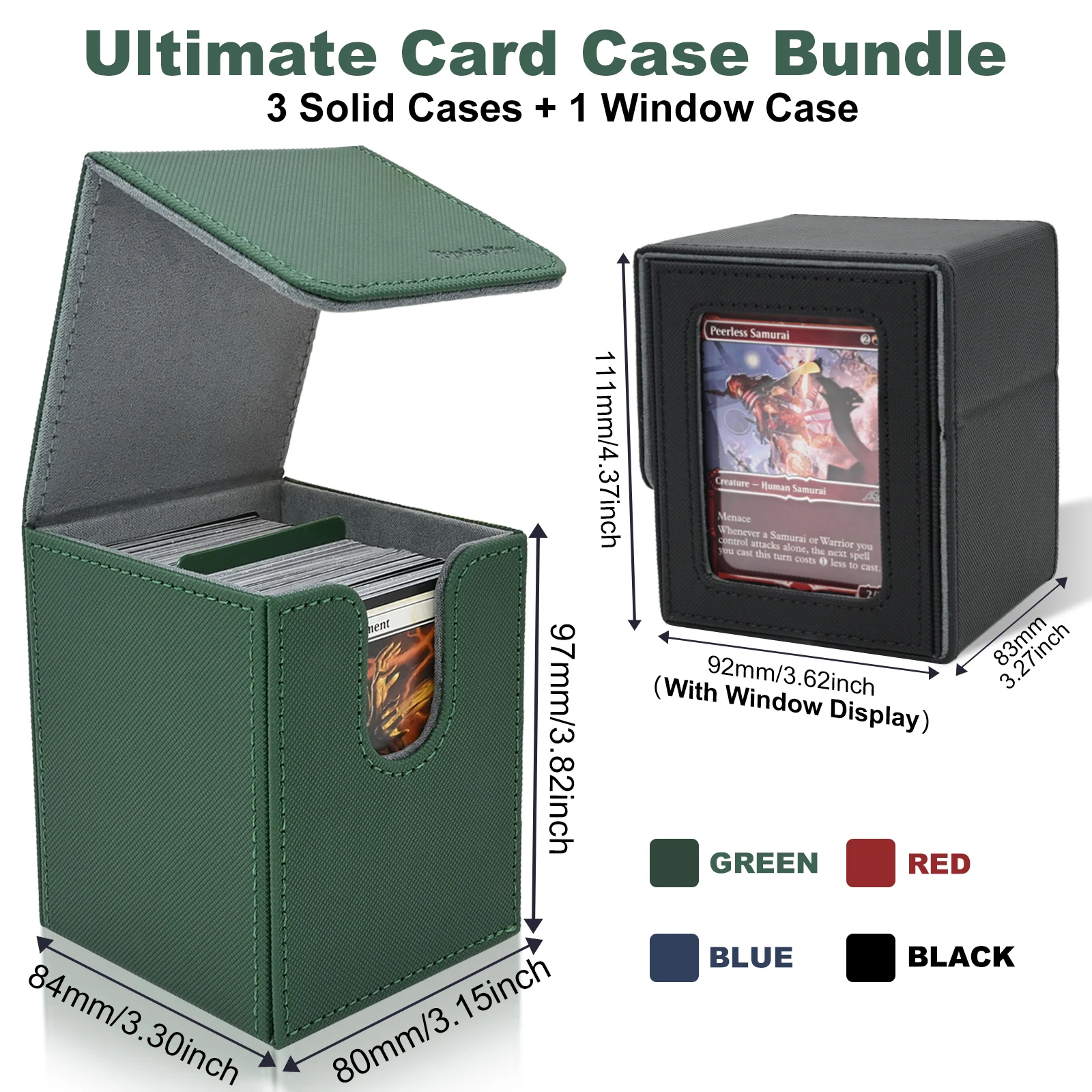 4 Pack Commander Card Deck Box 3 Opaque + 1 Window Case with Toploader Holds 400+ Magnetic Storage Box for MTG TCG Sports Cards